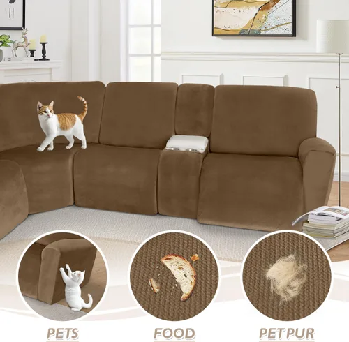 Miniatura 360 de Arfntevss Fundas de sofá seccional reclinable de terciopelo, Funda de sofá seccional de esquina para sofá reclinable, Funda elástica suave