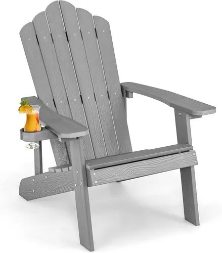 Miniatura 20 de Giantex Silla Adirondack para exteriores, sillas de patio de gran tamaño con portavasos oculto, veta de madera realista, capacidad de peso de 380