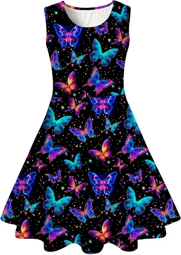 Miniatura 32 de Funnycokid Vestido de Sirena para Niñas, Sin Mangas, de Verano, para Cumpleaños, de Fiesta con Volantes, Ropa de 4 a 13 Años