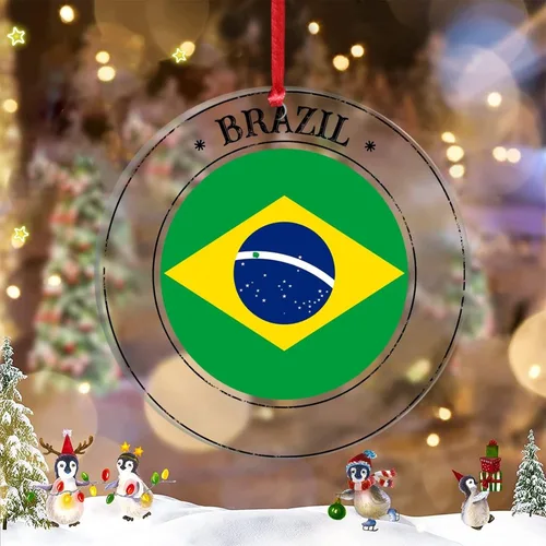 Adornos para árbol de Navidad con bandera de Brasil, recuerdo de la ciudad del país, adornos de Navidad personalizados 2022, adornos colgantes de