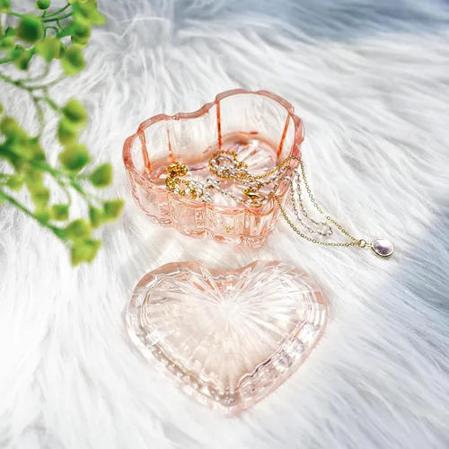 Miniatura 23 de kanpura Joyero de cristal en forma de corazón, caja de dulces con tapa, caja de almacenamiento para aretes, collar, pecho, caja de almacenamiento