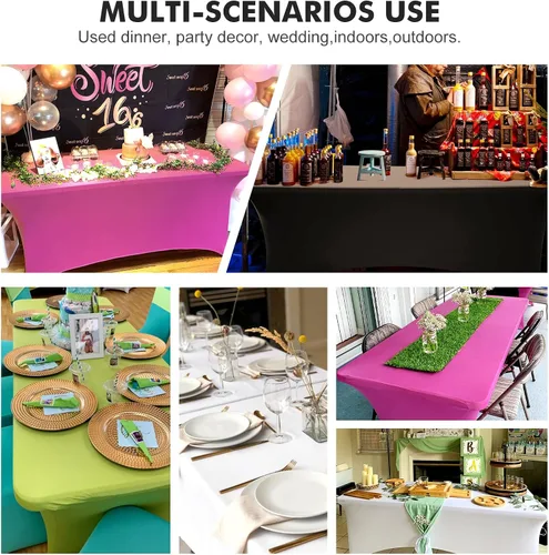 Miniatura 7 de SEPARO Paquete de 2, Cubierta de Mesa de Spandex Fucsia de 8 Pies, Mantel Rectangular Ajustado Estirable de 6 pies, Sin Arrugas para Fiestas, Ferias