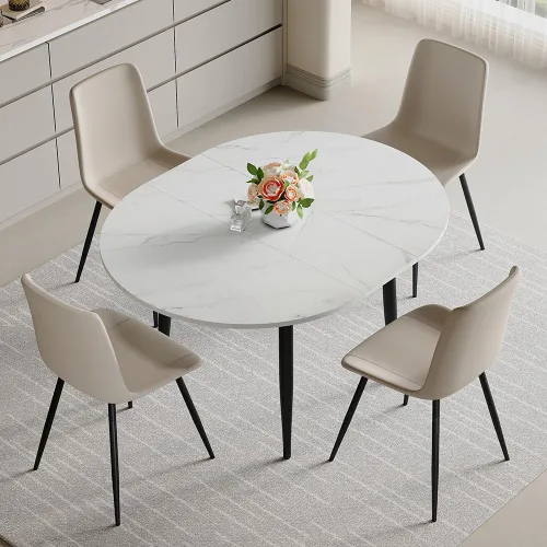 Miniatura 2 de Juego de mesa de comedor extensible de 42 a 54 pulgadas para 4, juego de mesa de comedor ovalada redonda para 4, mesa de cocina blanca con sillas 2º