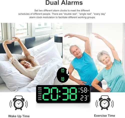 Miniatura 5 de JoFomp Reloj de pared digital con pantalla grande, relojes de pared LED de 9 pulgadas para decoración de sala de estar, reloj digital