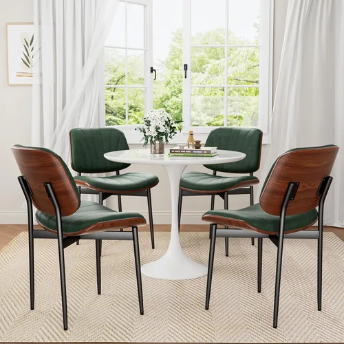Miniatura 6 de REONEY Juego de 6 sillas de comedor, sillas modernas de mediados de siglo tapizadas en cuero PU con respaldo de madera curvada de nogal y patas