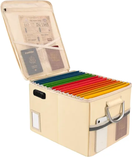 Miniatura 19 de TOMKID Archivador ignífugo con cerradura, organizador de documentos ignífugo, caja de archivos plegable, archivador con asa para certificaciones