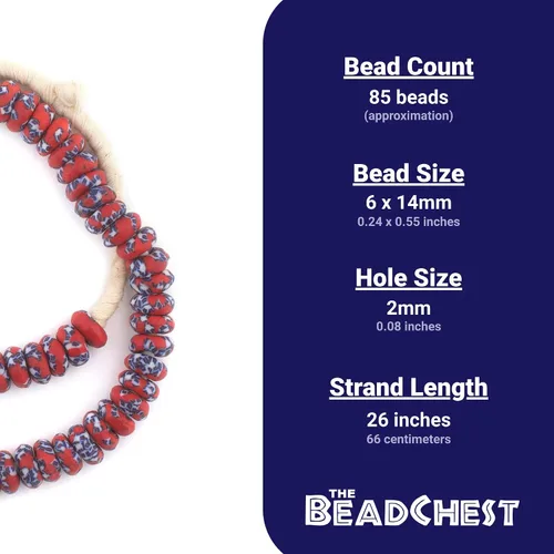 Miniatura 4 de The Bead Chest Cuentas de vidrio reciclado Rondelle fusionadas de 0.551 in, coral, hilo de 24 pulgadas, hechas a mano en Ghana para fabricación