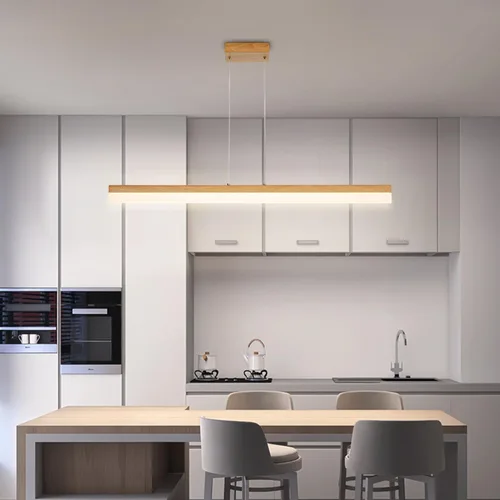 Miniatura 2 de Moderna lámpara colgante lineal LED regulable de 39 pulgadas, luz de madera para comedor, altura ajustable, luz colgante de techo de 3000 K, luz