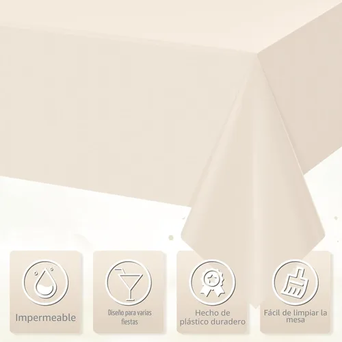 Miniatura 3 de 3 manteles color beige para mesas rectangulares, mantel desechable de plástico marfil, mantel impermeable color crema para cumpleaños, bodas