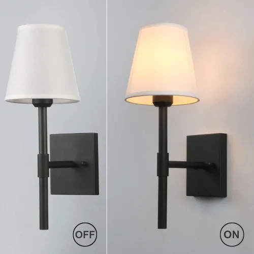 Miniatura 6 de Pathson Juego de 2 apliques de pared de baño cableados con pantalla de tela blanca, iluminación de pared de tela para sala de estar, dormitorio