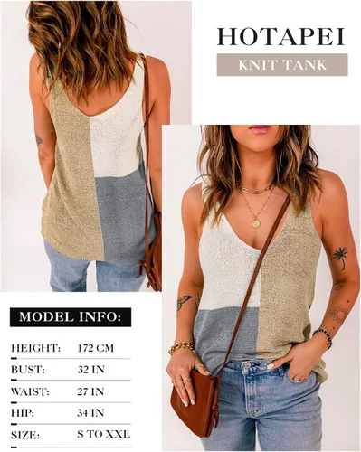 Miniatura 8 de HOTAPEI - Camisetas sin mangas con cuello en V, de punto, estilo casual, con bloques de color, a rayas, para mujer
