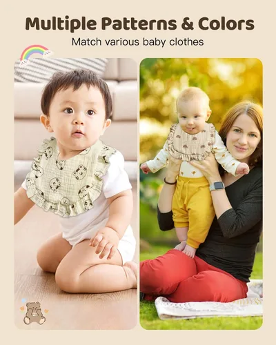 Miniatura 6 de Lictin Juego de 8 baberos de muselina para bebé - Baberos tipo bandana para babeo y dentición, de algodón unisex Lindo estampado