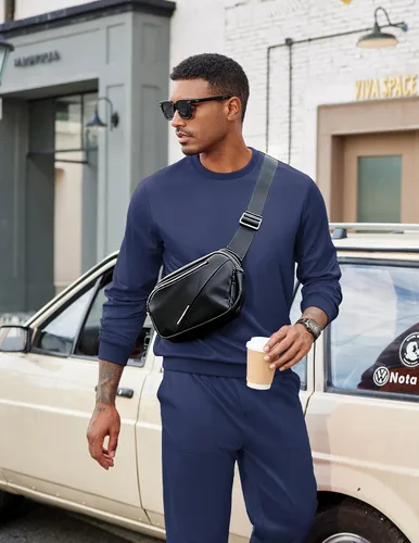Miniatura 42 de COOFANDY Conjunto deportivo de 2 piezas para hombre, sudadera de manga larga, sin botones, para deportes, casual, fitness, trotar
