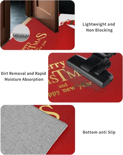 Miniatura 2 de Tapete para puerta delantera, antideslizante, absorbente, para puerta de entrada, para interiores y exteriores, tapete pequeño de Feliz Navidad