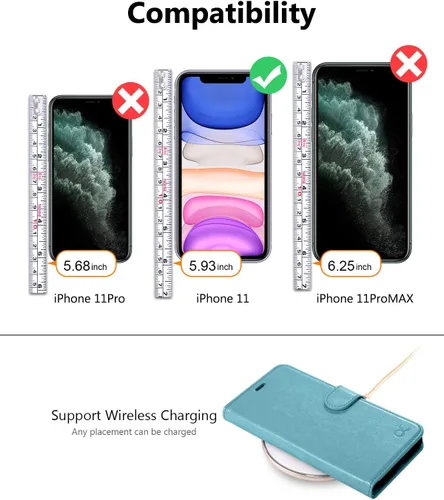 Miniatura 2 de OCASE Funda tipo cartera compatible con iPhone 11 con tarjetero y soporte para tarjetas, funda de piel sintética con función atril y cierre Verde