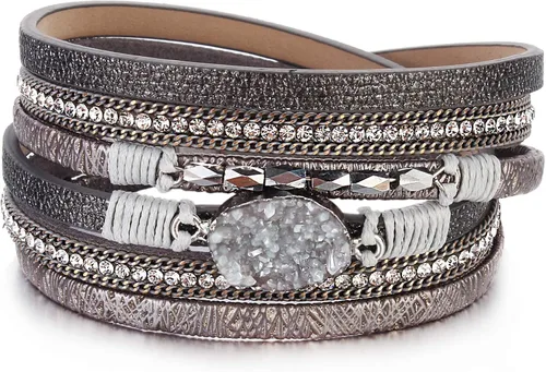 Miniatura 193 de FANCY SHINY - Pulsera de cuero estilo bohemio, pulsera de cuentas de cristal con cierre magnético, regalos de joyería para mujer