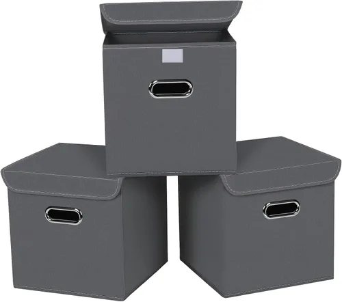 Miniatura 32 de Organizadores de armario de tela con tapas, canastas plegables con asas, cajas de almacenamiento para almacenamiento de ropa, oficina, juguetes