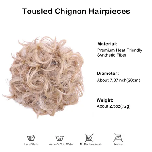 Miniatura 2 de Moño de cabello rizado desordenado, pieza de cabello sintético resistente al calor, extensiones de moño de cabello despeinado con cordón Updos Negro