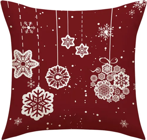 Miniatura 3 de Juego de 4 fundas de almohada de Navidad, 18 x 18 pulgadas, color rojo y blanco, fundas decorativas de invierno para el hogar, sofá, sofá