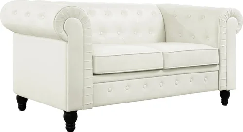 Miniatura 7 de Naomi Home Chesterfield - Sofá de amor de cuero, mini sofá de amor, pequeño con brazos curvos, cojines capitoné, sofás de amor de 2 asientos