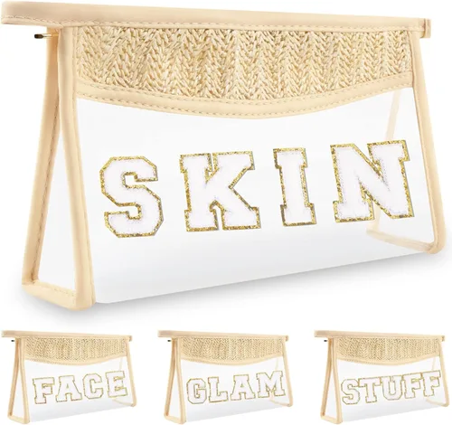 Miniatura 11 de Bolsa de maquillaje transparente bohemia con cremallera para cosméticos, bolsa de aseo transparente, bolsa de aseo de viaje, pequeña bolsa de letras