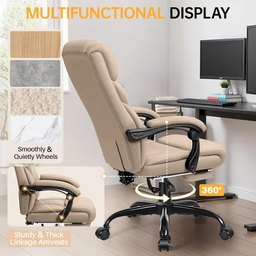 Miniatura 8 de HeroSet Silla de oficina grande y alta con reposapiés, silla ergonómica reclinable de cuero ejecutiva de 400 libras, soporte lumbar, sillas