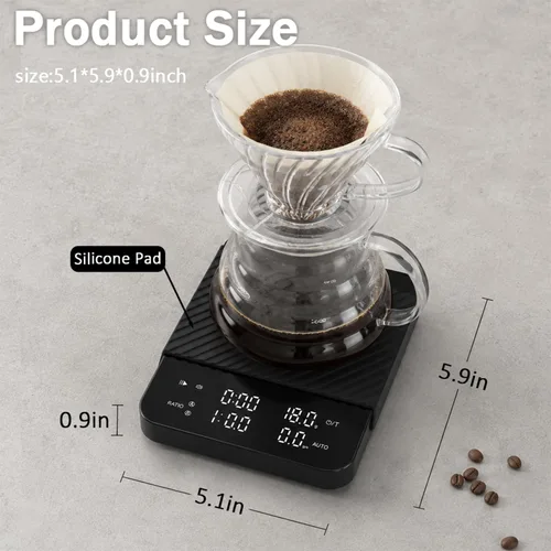 Miniatura 2 de Báscula de café con temporizador, báscula digital recargable, pantalla de ratios y tasa de flujo, de grado barista para goteo, café expreso, prensa