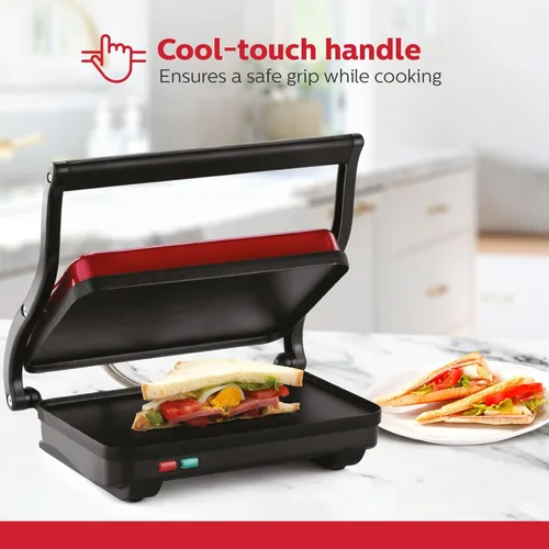 Miniatura 3 de Holstein Housewares - Plancha eléctrica de 2 rebanadas, máquina de sándwiches antiadherente con temperatura ajustable, mango de toque frío
