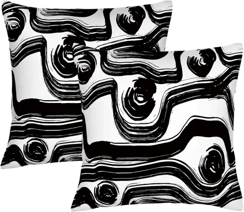 Fundas de Almohada Decorativas de Rayas Blancas y Negras 18x18 pulgadas, Juego de 2, Patrón Moderno de Lino Arte Abstracto Estilo Boho, Fundas