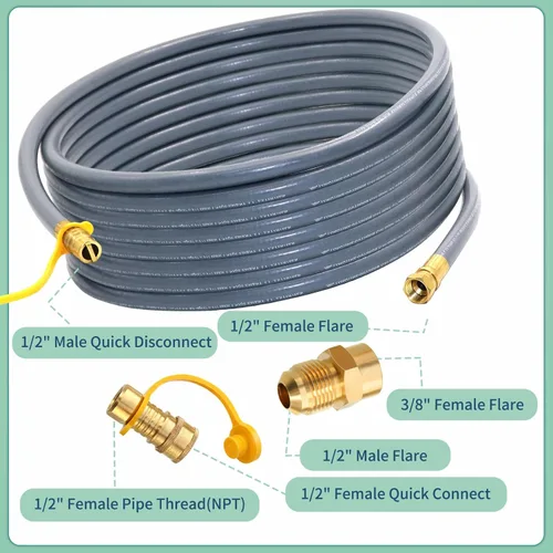 Miniatura 3 de Kit de extensión de manguera de gas natural de propano de 36 pies 1/2 pulgada mejorado con accesorios de conexión rápida para kit de conversión