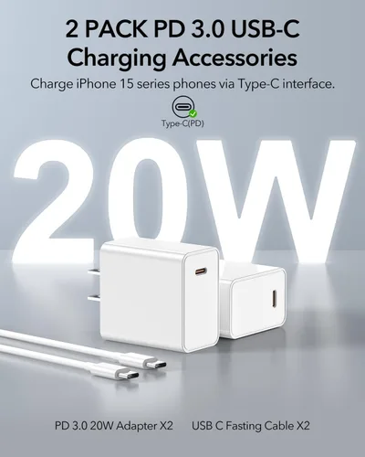 Miniatura 3 de Paquete de 2 soportes de carga compatibles con MagSafe con bloque de cargador USB C de 20 W y cable USB C x2, cargador inalámbrico de carga rápida