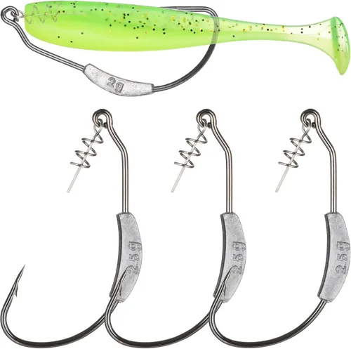 Miniatura 12 de Twistlock Fishing Hooks with Weight, 25pcs Worm Hooks with Centering Pin Spring Weighted Swimbait Hooks for Soft Plastic Lures Baits Bass Fishing