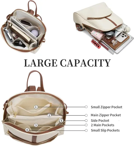 Miniatura 2 de seyfocnia Mochila de viaje para mujer beige, Beige, Computadora portátil