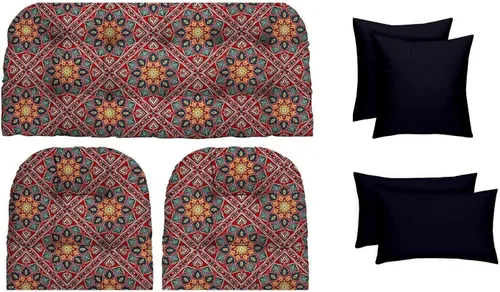 Miniatura 16 de RSH DECOR Juego de 7 piezas de mimbre copetudo para interiores y exteriores, sofá biplaza, cojines cuadrados y lumbares, hecho de telas aztecas