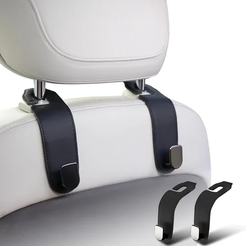 Gancho para reposacabezas de automóvil, paquete de 2 ganchos de cuero para asientos de automóvil para bolsos y bolsas, accesorios de organización de