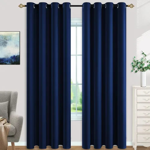 Miniatura 18 de Mrs.Naturall Cortinas Azul Real para Dormitorio, Cortinas Opacas Cortas Medianas Azul Cobalto para Cocina Decoración de Habitación de Adolescentes