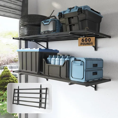 Miniatura 12 de FLEXIMOUNTS Estantería de pared para almacenamiento de garaje resistente de 2 x 6 pies, capacidad de carga de 1600 libras, paquete de 2 estantes