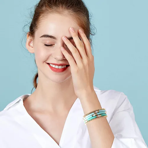 Miniatura 4 de Pulseras de cuentas de arcilla estilo heishi surfista para mujer, con discos de vinilo y dije de mal de ojo, apilables, pulseras elásticas