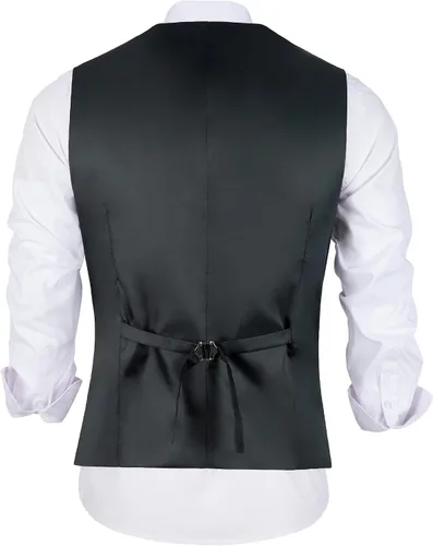 Miniatura 4 de Mrbuerly Chaleco de traje para hombre, chaleco de esmoquin para boda, chaleco formal con cuello en V