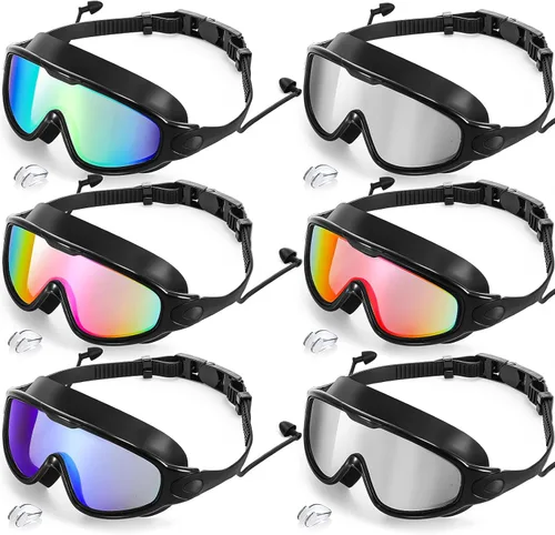 Kanayu 6 gafas de natación para adultos, visión amplia, sin fugas, antiniebla, con tapones para los oídos, clip de nariz para adultos, hombres y