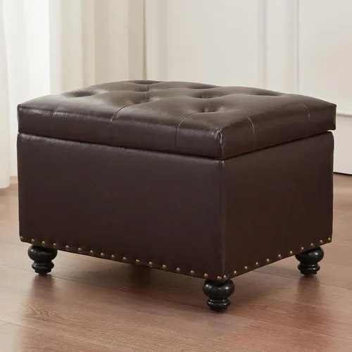Miniatura 16 de Zihanhome Otomana de cuero con almacenamiento, reposapiés otomano tapizado con botones, taburetes para pies, otomanas rectangulares de 24 pulgadas