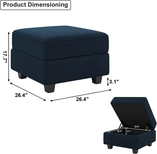 Miniatura 5 de Belffin Módulo de Almacenamiento con Otomana para Sofá Seccional Modular Asiento Cuadrado Cubo de Terciopelo Azul