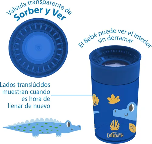 Miniatura 18 de Dr. Brown's Milestones Cheers 360 - Vaso de transición sin boquilla, apto para viajes y sin fugas, para bebés y niños pequeños, animales azul/verde