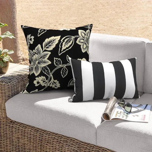 Miniatura 281 de Juego de 2 almohadas para exteriores de 16 x 16 pulgadas, repelentes al agua con interiores, para muebles de patio, hogar, jardín, geometría bohemia