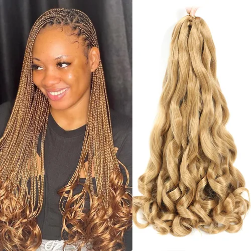 Miniatura 18 de Cabello Rizado Francés para Trenzar de 18 Pulgadas, 8 Paquetes Color Borgoña - Cabello para Trenzar Pre-Estirado con Rebote - Extensiones de Cabello