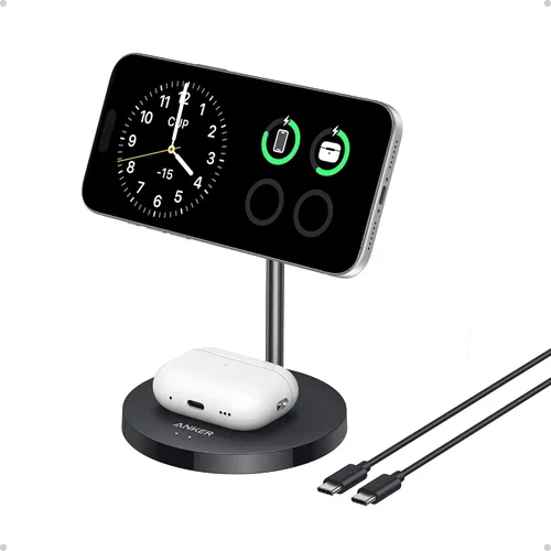 Anker Soporte de Cargador MagGo Compatible con MagSafe, Cargador Inalámbrico para iPhone 17, Estación de Carga 2 en 1, Certificado Qi2 Carga Rápida