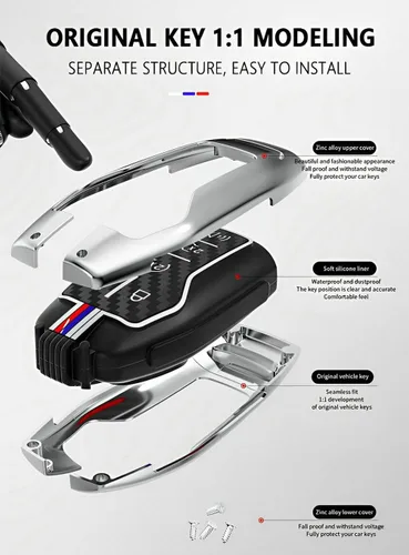 Miniatura 7 de Funda para llavero Ford en estuche metálico para Mustang Explorer Fusion F150 Edge Lincoln MKZ MKC (FDE-Fibra de Carbono)