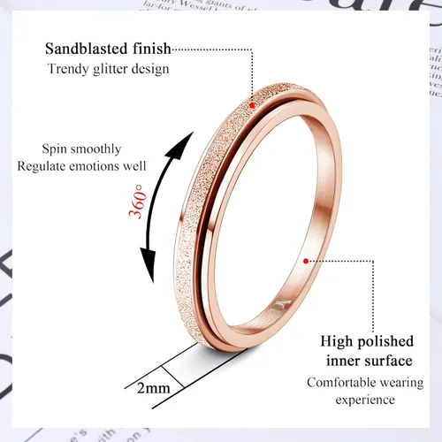 Miniatura 2 de Diamday Anillos para la ansiedad para mujeres y hombres, 2 0.157 in, anillo giratorio de acero de titanio para aliviar la ansiedad y el estrés