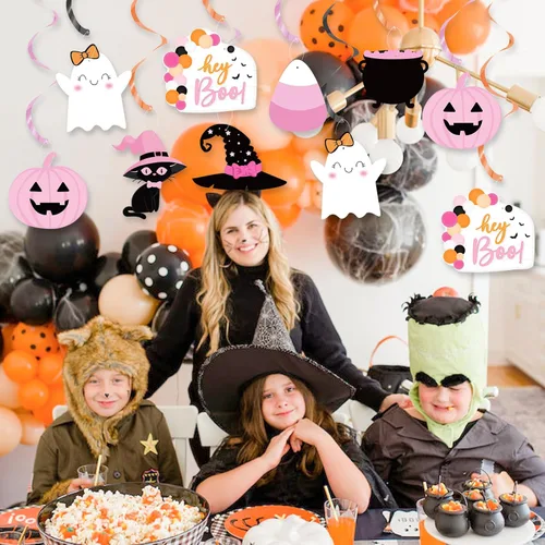 Miniatura 7 de Remolinos colgantes para fiesta de Halloween, lindo caldero de bruja fantasma, calabaza, boo, serpentina colgante de techo para Little Boo Happy Boo