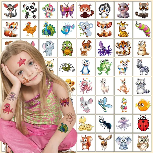 Miniatura 7 de Tatuajes temporales de animales para niños, 160 piezas de tatuajes más grandes mezclados lindos animales, regalos de fiesta, regalos de Navidad